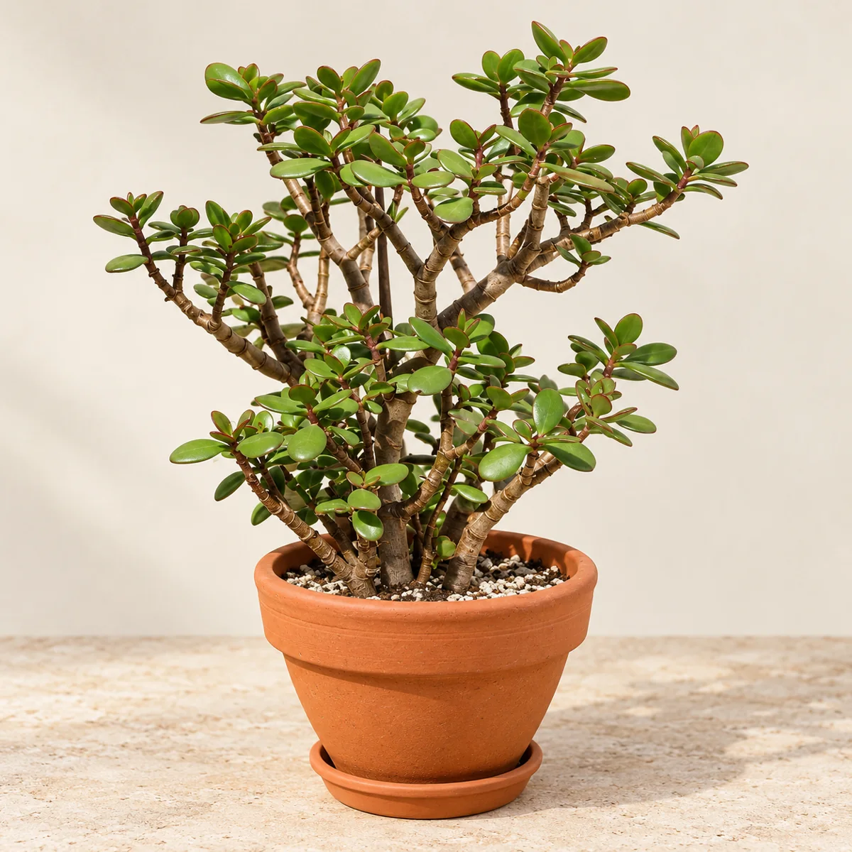 Imagen generada con IA de Árbol de jade (Crassula ovata), basada en fotografía de referencia