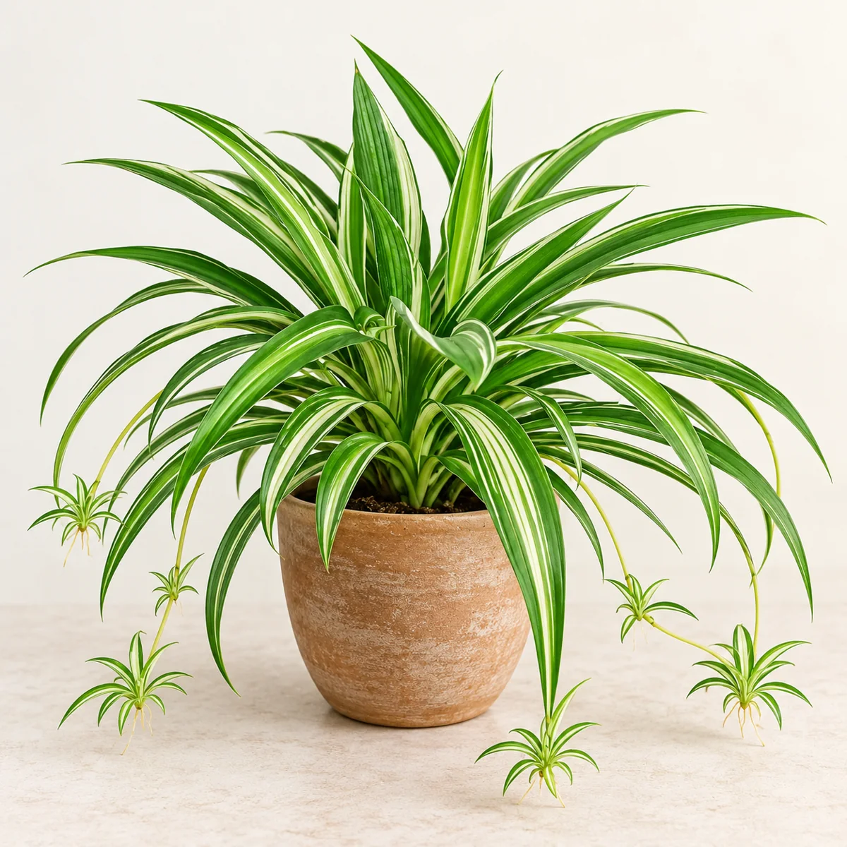 Imagen generada con IA de Cinta (Chlorophytum comosum), basada en fotografía de referencia