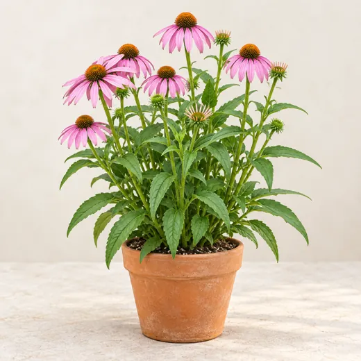 Imagen generada con IA de Equinácea (Echinacea purpurea), basada en fotografía de referencia