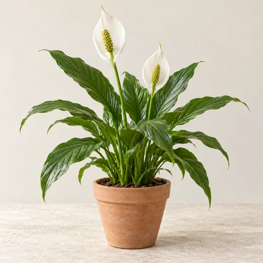 Imagen generada con IA de Espatifilo (Spathiphyllum wallisii e híbridos), basada en fotografía de referencia