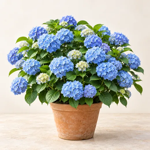 Imagen generada con IA de Hortensia (Hydrangea macrophylla), basada en fotografía de referencia