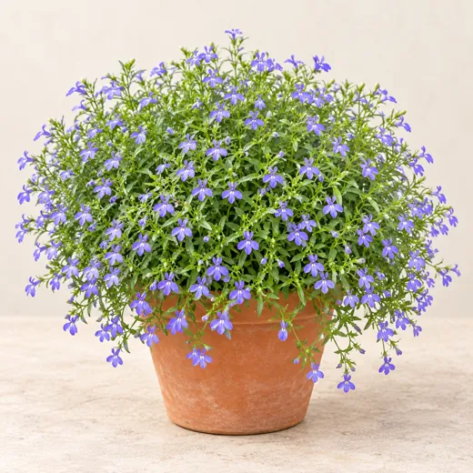 Imagen generada con IA de Lobelia (Lobelia erinus), basada en fotografía de referencia