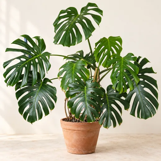 Imagen generada con IA de Monstera (Monstera deliciosa), basada en fotografía de referencia