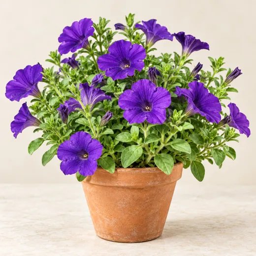Imagen generada con IA de Petunia (Petunia × hybrida, híbridos de jardín), basada en fotografía de referencia